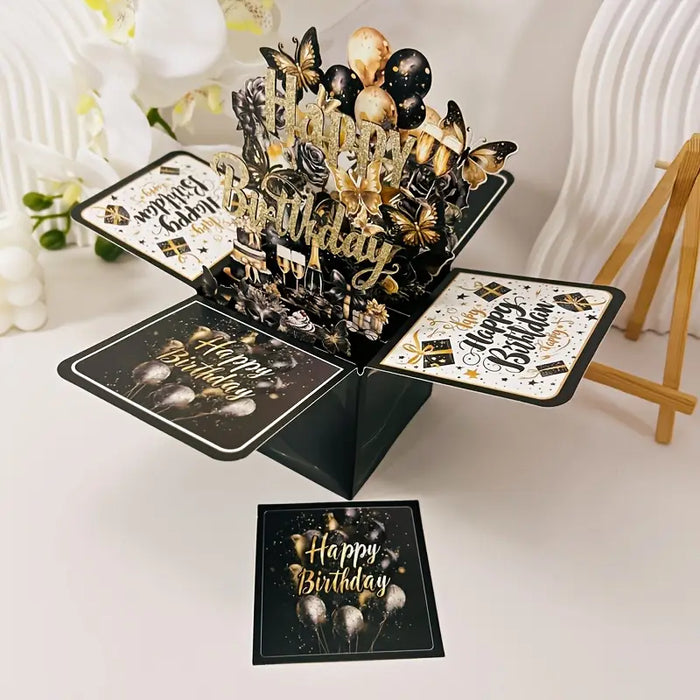 Glam 3D Pop-Up Birthday Card - Black