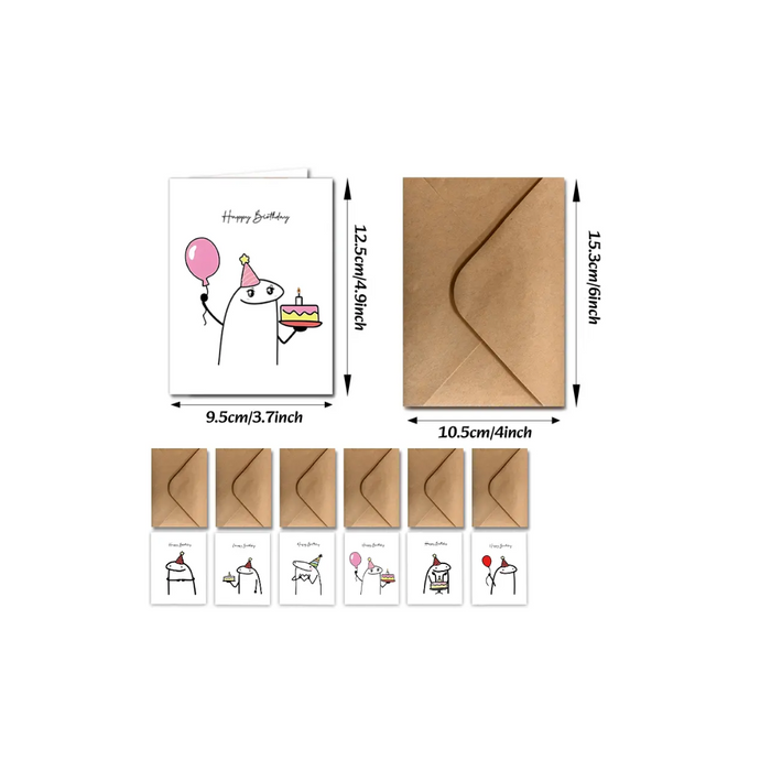 6 Funny Birthday Card Set with Envelope