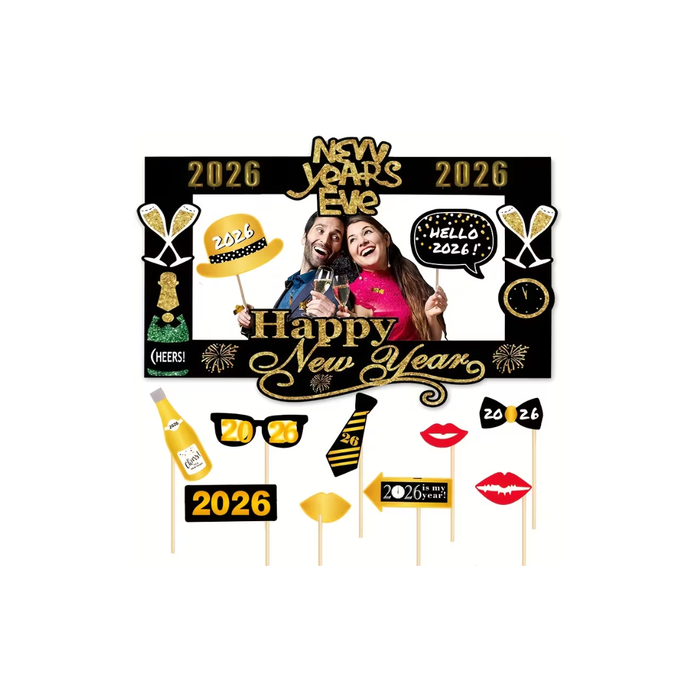New Year's Eve 2026 Photo Booth Frame & Props Kit