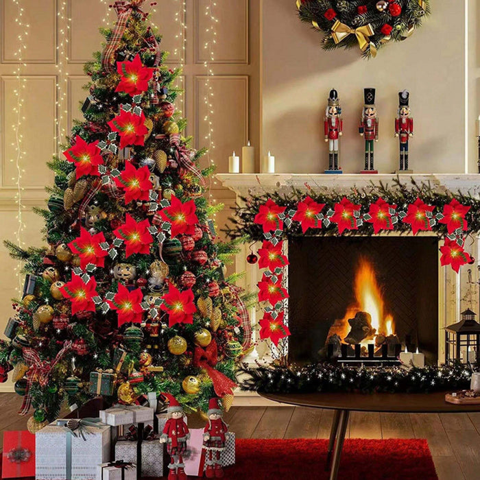 LED Poinsettia String Light Garland