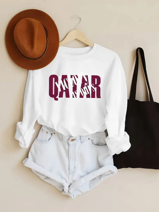 "Qatar" Letter Print Long Sleeve T-Shirt