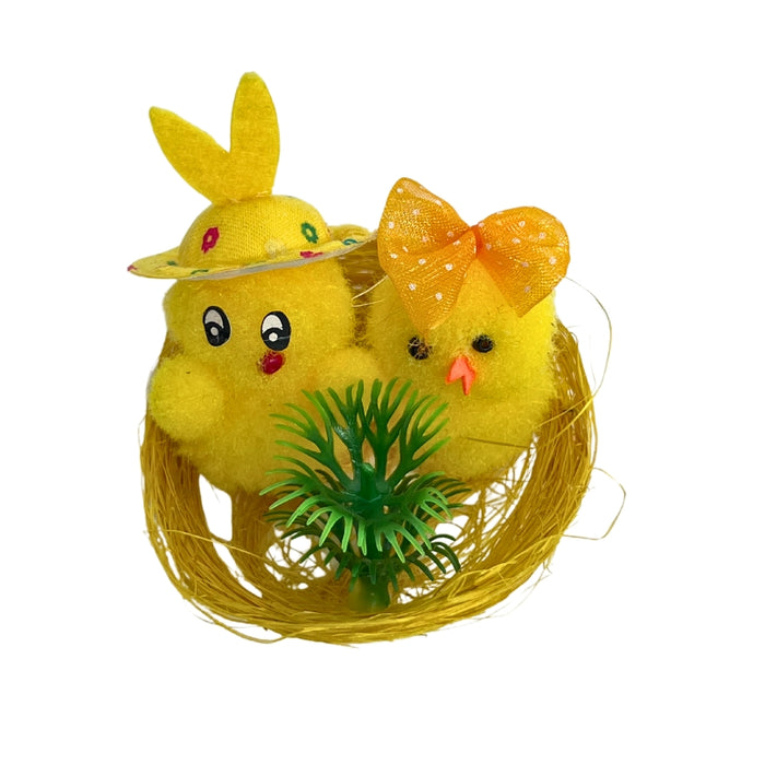 Easter Chenille Chicks with Nest Decor 6pc Set