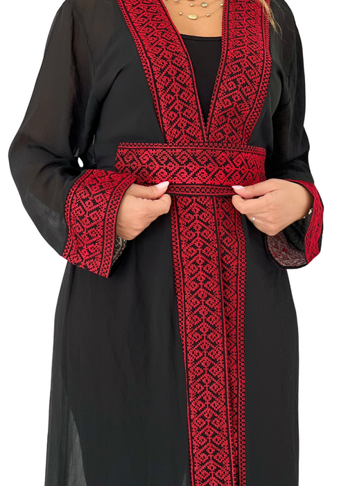 Palestinian Red Embroidery Black Abaya عباءة فلسطينية سوداء بتطريز أحمر
