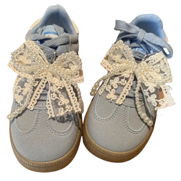 Lace & Faux Pearl Bow Shoe Clips - 1 Pair