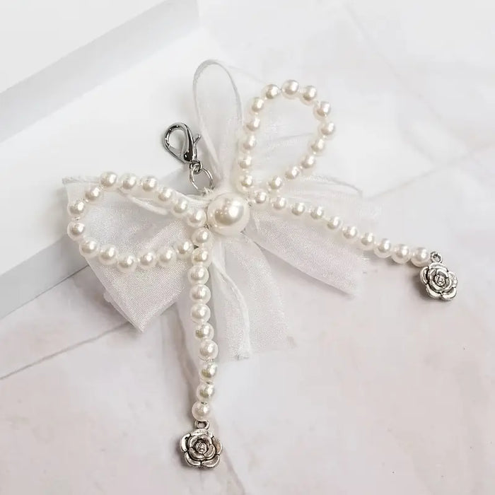 Silvery Lace with Pearl Bow Shoe Charms - 1 Pair