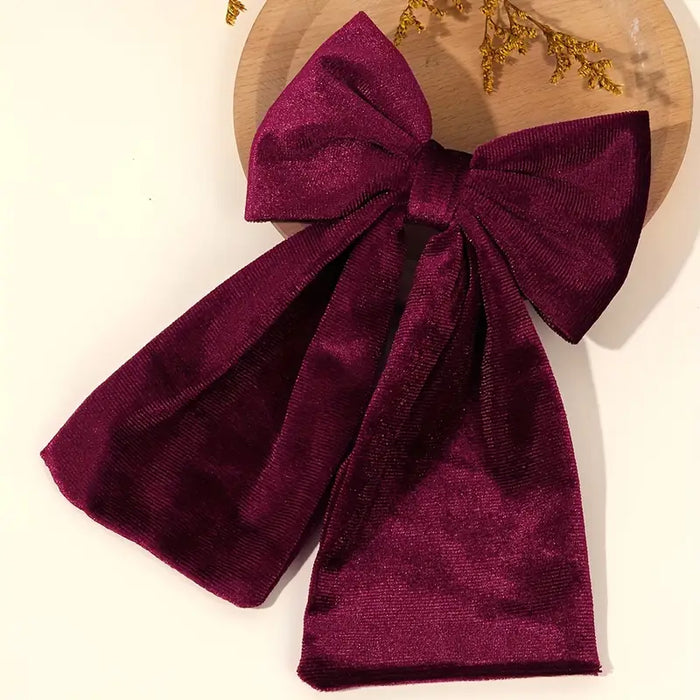 Velvet Large Bow Hair Clip – Burgundy