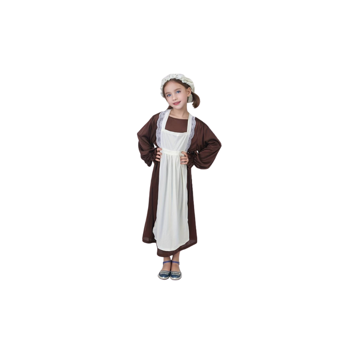 Girls’ French Traditional Puffy Skirt Apron Dress Set فستان بناتي فرنسي تقليدي مع تنورة منتفخة ومئزر