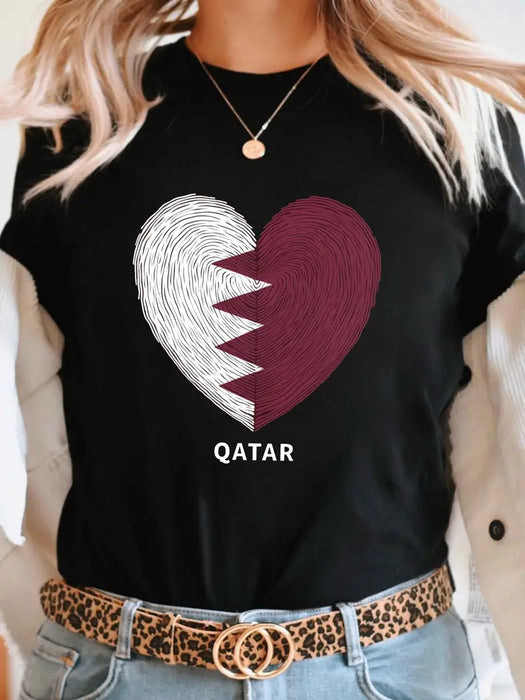 Qatar Flag Heart Crew Neck T-Shirt