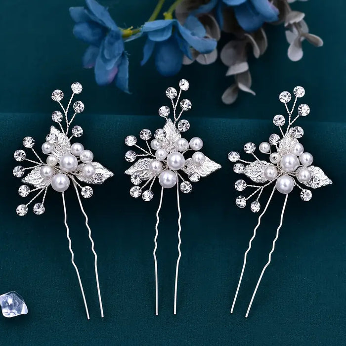 Silver Baroque Leaf Hairpin Set (3pcs)