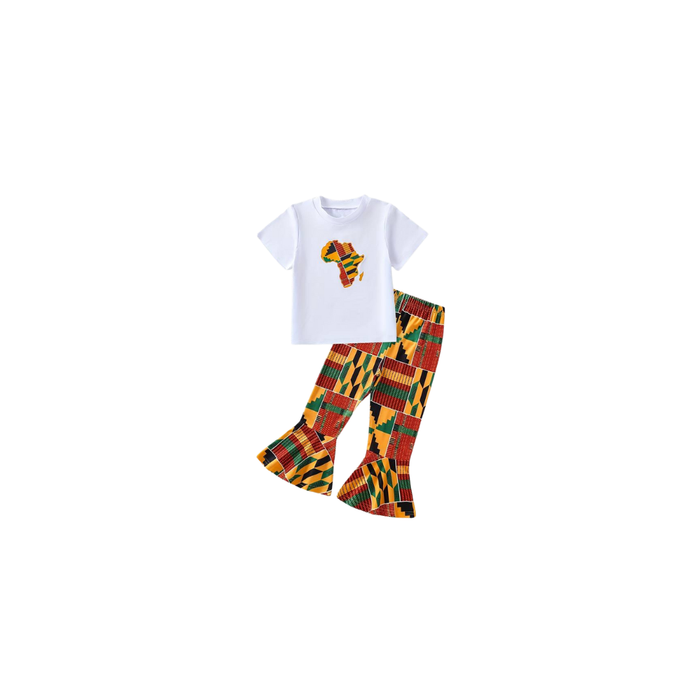 Girls’ African Outfit – White Top & Colorful Pants