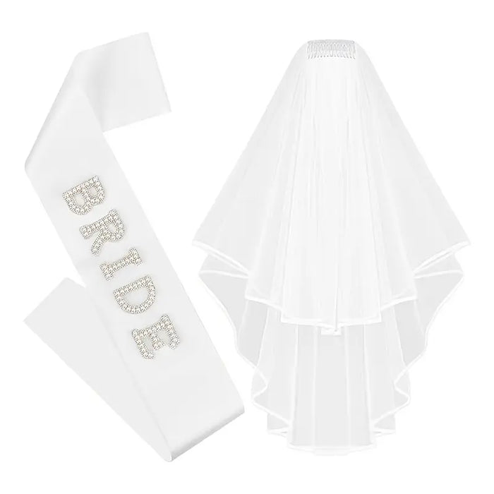 Bride to Be Stone Sash & Veil Set