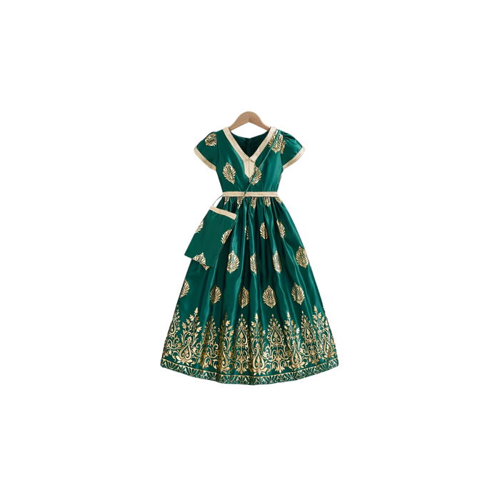 Girls’ Luxury Gulf Style Kaftan – Emerald Green &Gold