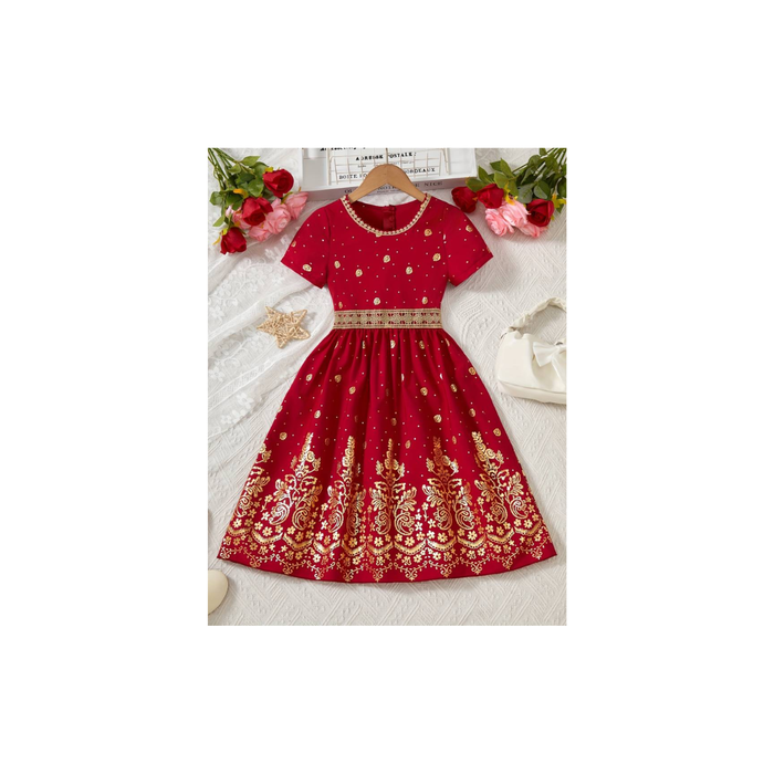 Girls’ Gulf Style Wedding Dress – Red & Gold