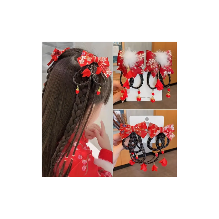 Chinese & Japanese Style Red Bow Hairpins with Tassels – 2PCS