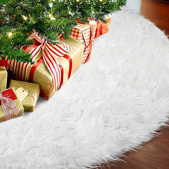 White Plush Christmas Tree Rug