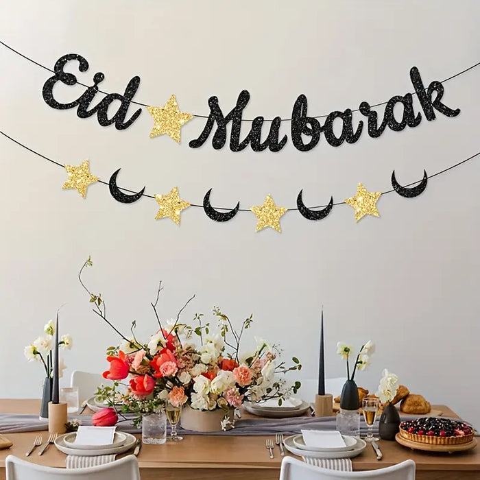 Eid Mubarak Crescent & Stars Banner