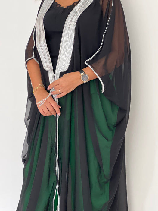 Midnight Black Flowy Sheer Abaya بشت نسائي شفاف