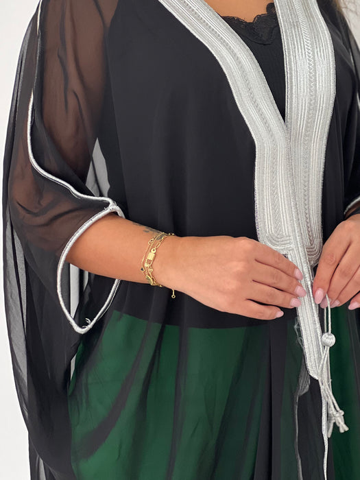 Midnight Black Flowy Sheer Abaya بشت نسائي شفاف