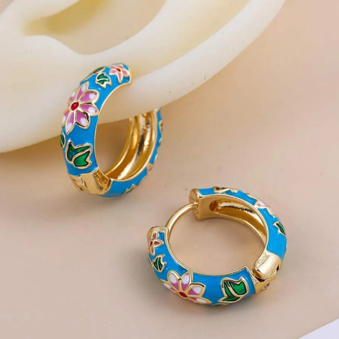 Turquoise Enamel Retro Hoops