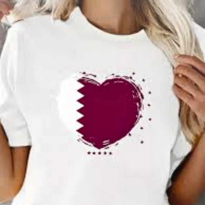 Qatar Flag Heart Crew Neck T-Shirt
