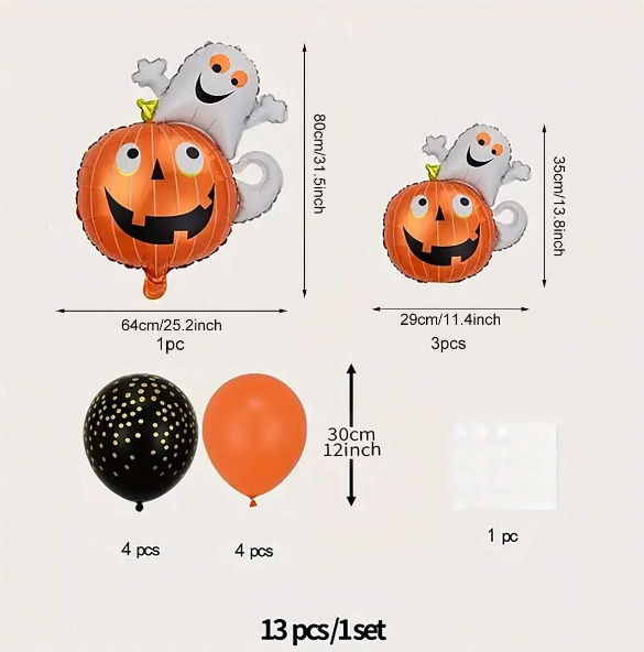 Halloween Pumpkin & Ghost Latex Balloons 13pcs