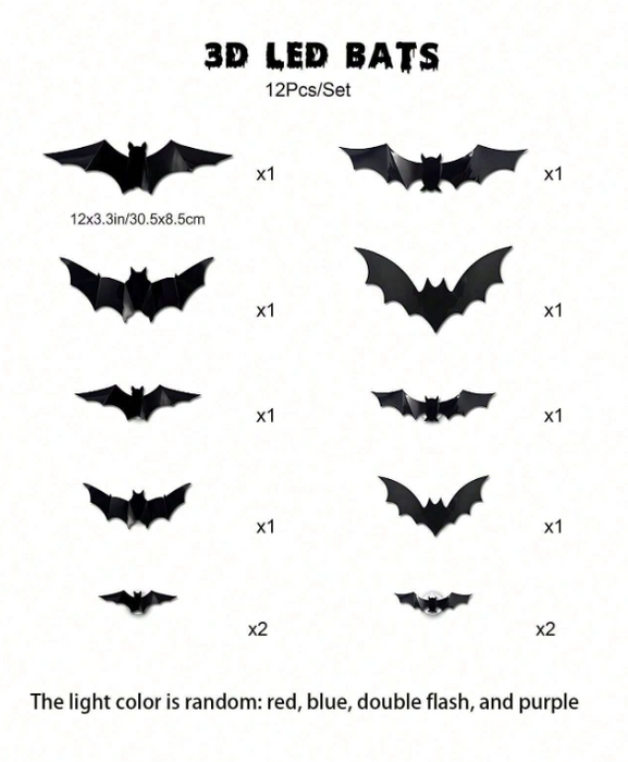 3D LED Bat Wall Stickers 12pcs