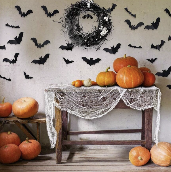 Halloween Creepy Drape with 3D Bat Wall Stickers