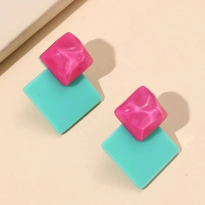 Two Toned Geometric Square Stud Earrings