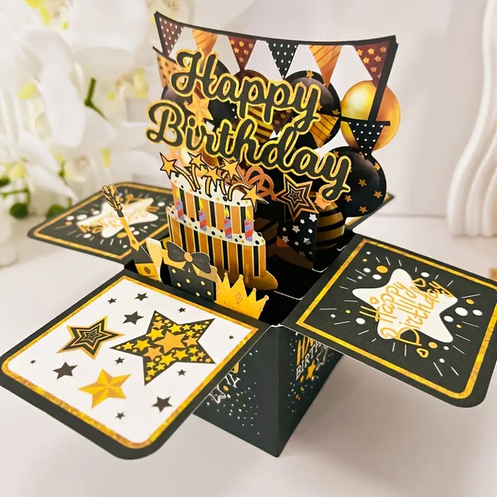 Black Happy Birthday Pop-Up 3D Card
