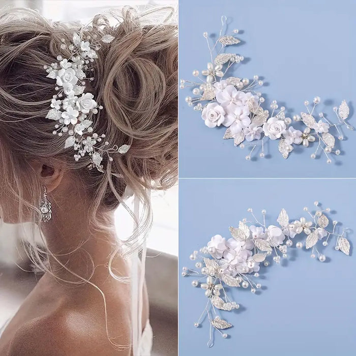 Silvery Pearl Bridal Hair Vine