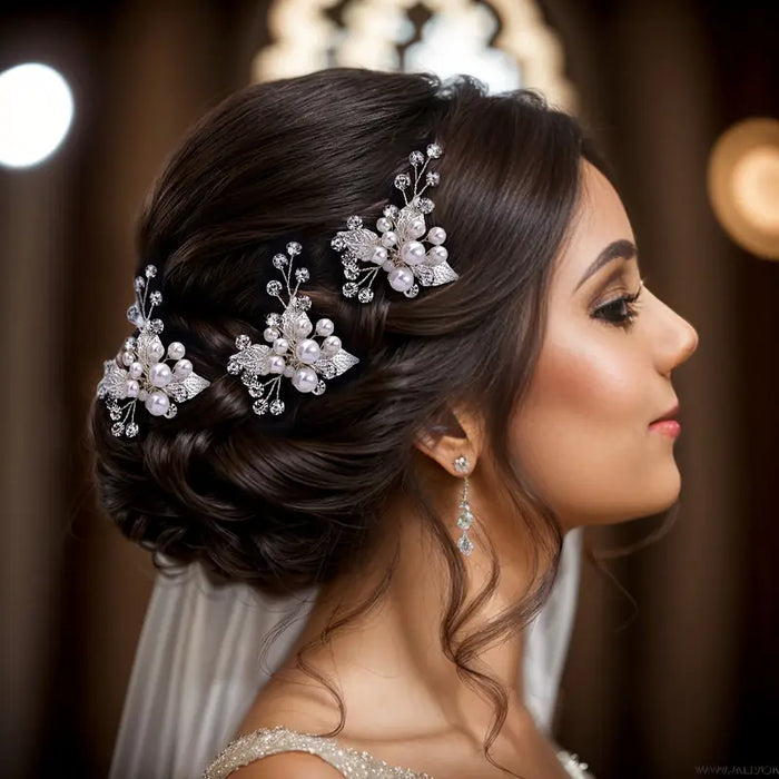 Silver Baroque Leaf Hairpin Set (3pcs)