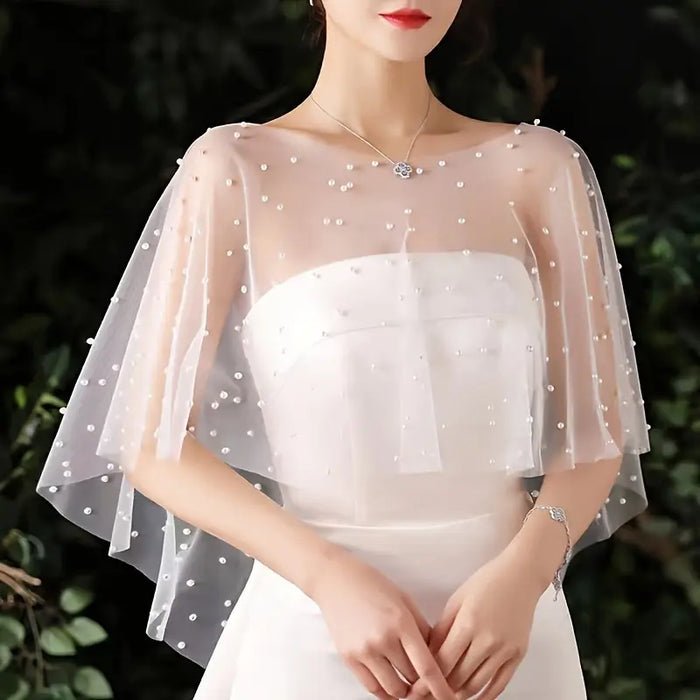 Bridal Faux Pearl Mesh Cape