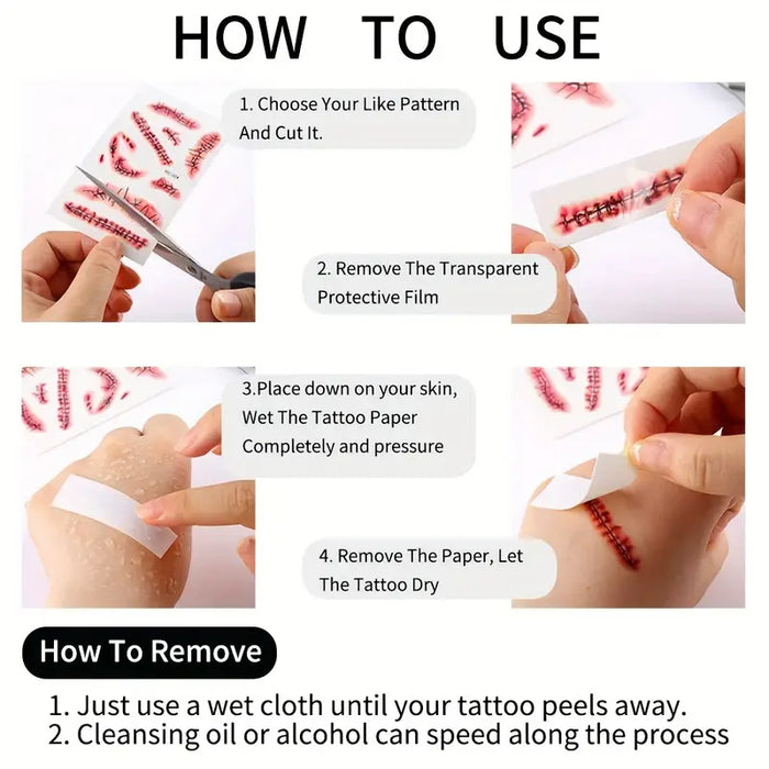 Halloween 3D Fake Scar Tattoos - 12 Sheets
