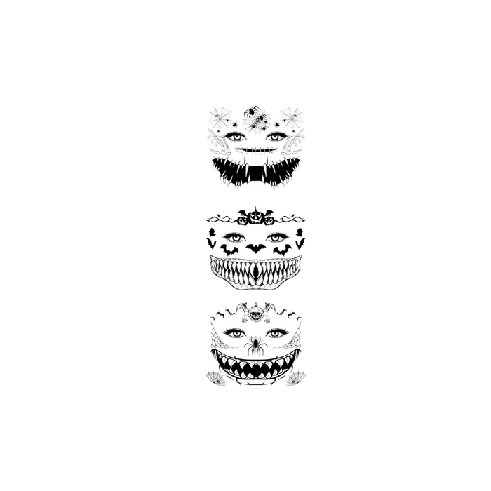 3 Sheets Black Temporary Halloween Face Tattoos