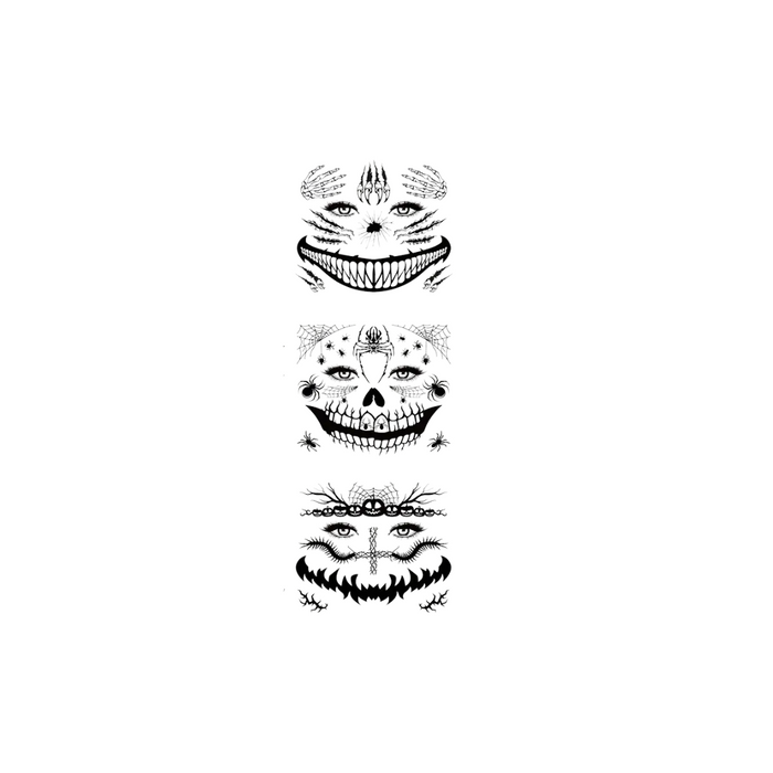 3 Sheets Black Temporary Halloween Face Tattoos