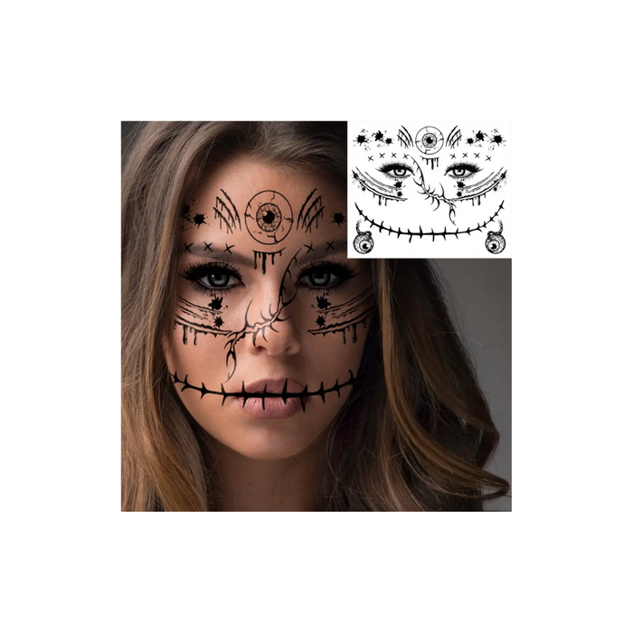 3 Sheets Black Temporary Halloween Face Tattoos