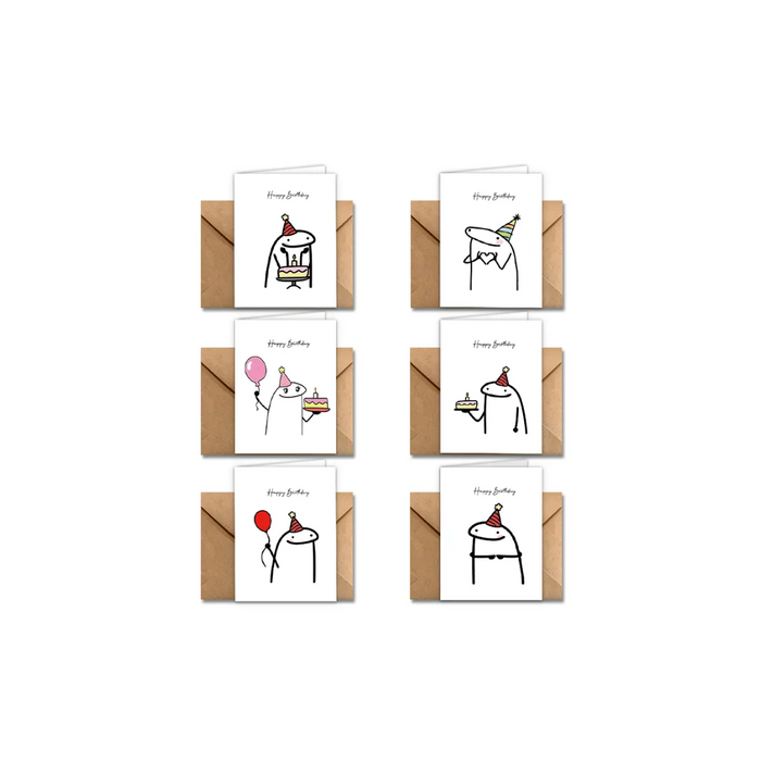 6 Funny Birthday Card Set with Envelope