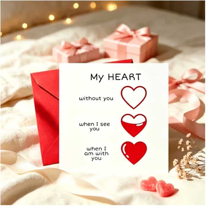 Heart-Shaped Love Greeting Card with Envelope