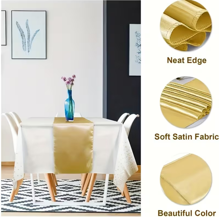 Party Tablecloth &amp; Satin Table Runner Set – 2PCS