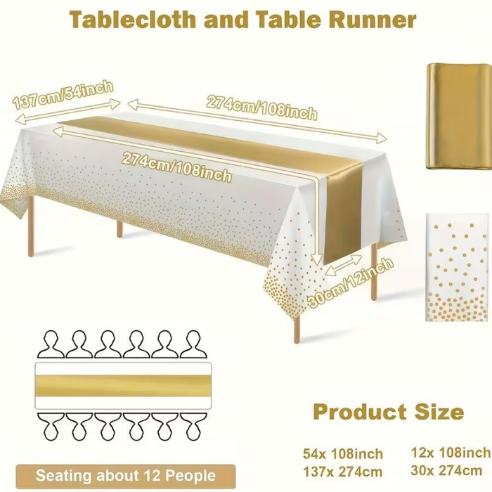 Party Tablecloth &amp; Satin Table Runner Set – 2PCS