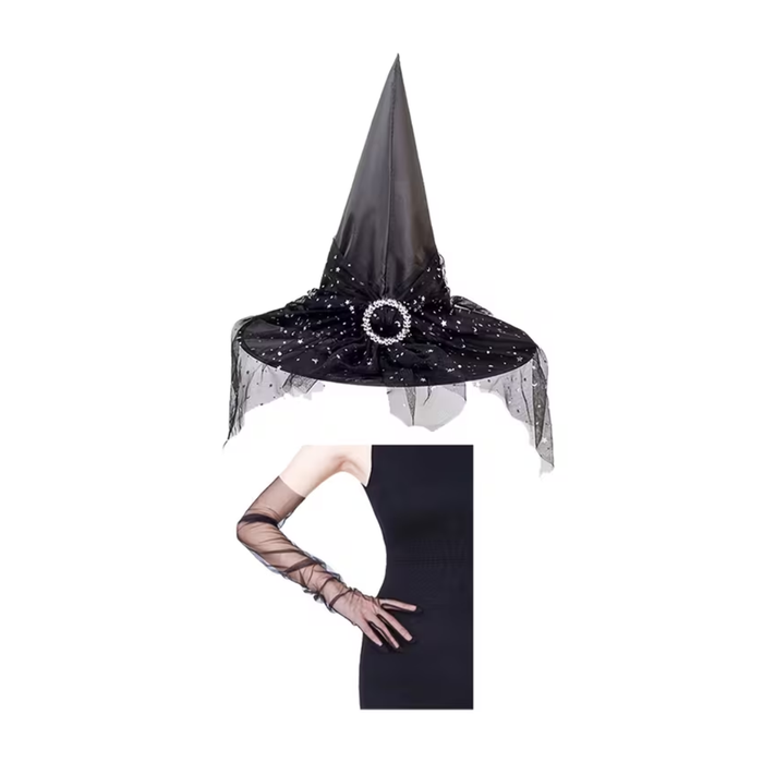 Witch Hat & Lace Gloves Set – 2PCS