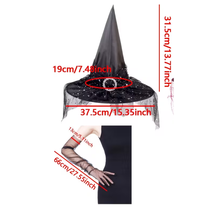 Witch Hat & Lace Gloves Set – 2PCS
