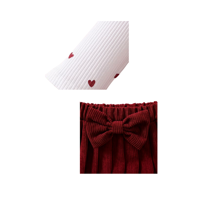 Girls’ Autumn Heart Print Top Pleated Skirt Set