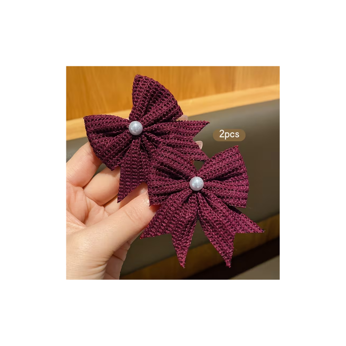 2-Pack Burgundy Bow Hair Clips for Girls