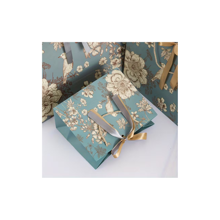 Floral Gift Bags (2PCS) – Pastel Blue &amp; Gold