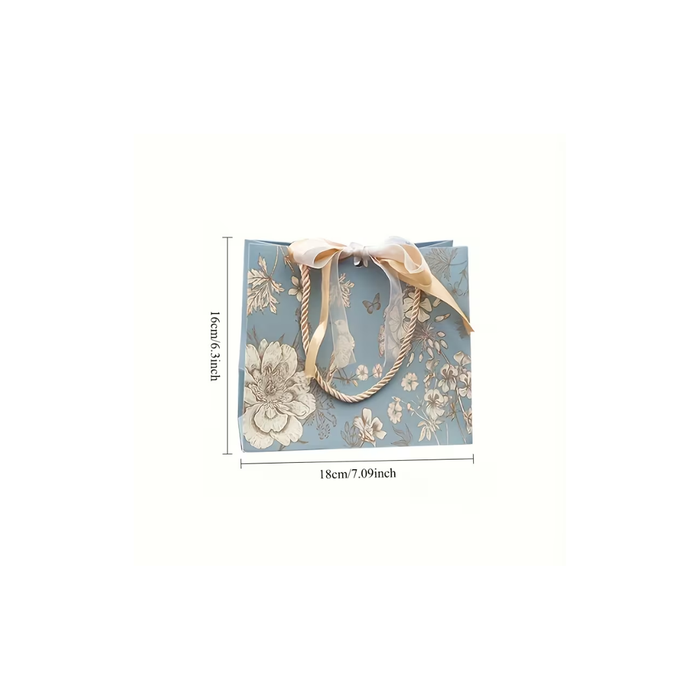 Floral Gift Bags (2PCS) – Pastel Blue &amp; Gold