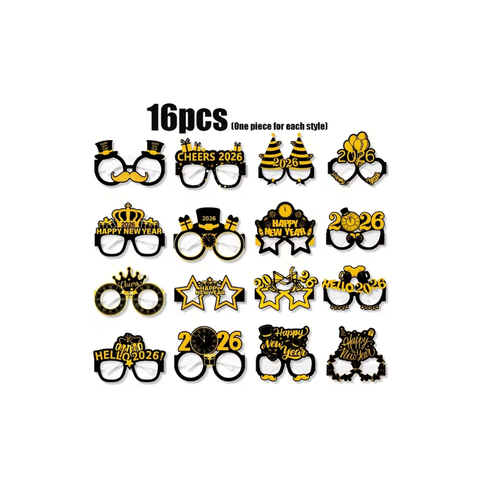 Happy New Year 2026 Paper Glasses Set – 16 Pcs