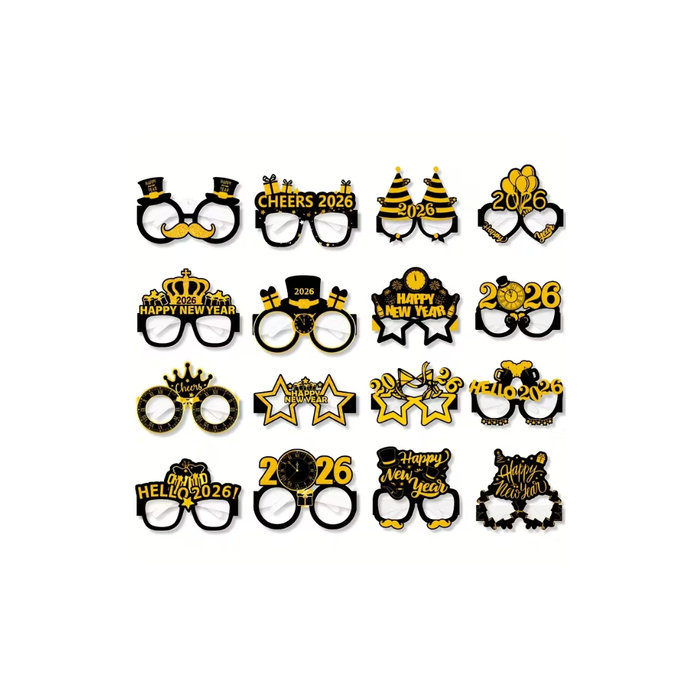 Happy New Year 2026 Paper Glasses Set – 16 Pcs