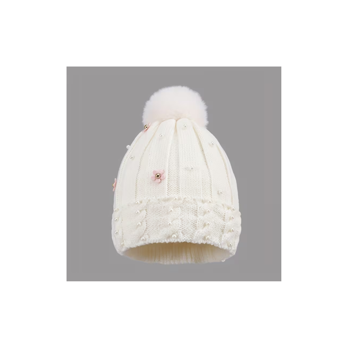 Cherry Blossom Pendant Winter Hat – Beige (Kids)