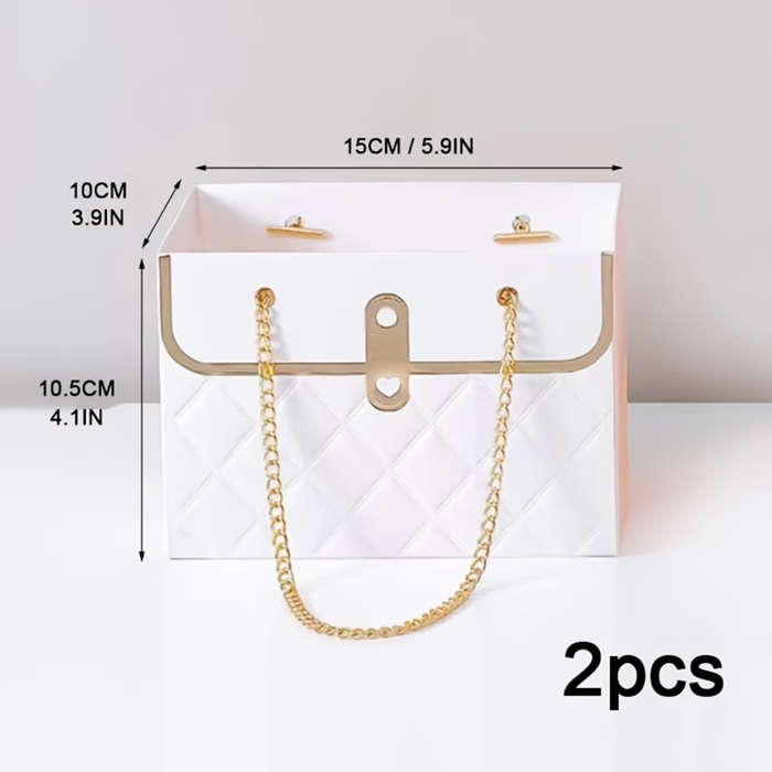 White Gift Boxes with Chain Handles – 2PCS